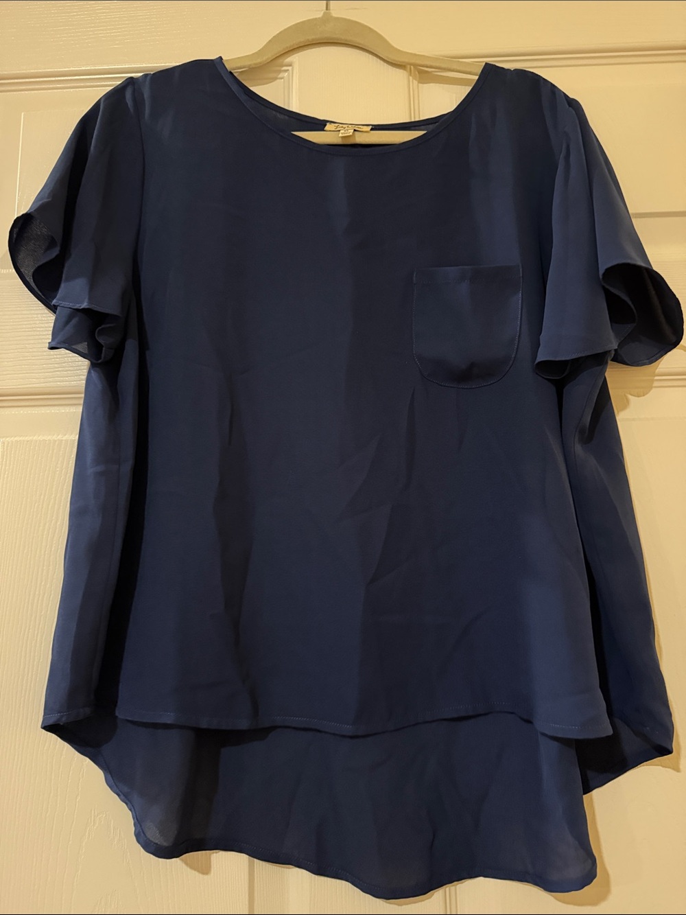 Lily White Navy Short Sleeve Blouse with Pocket